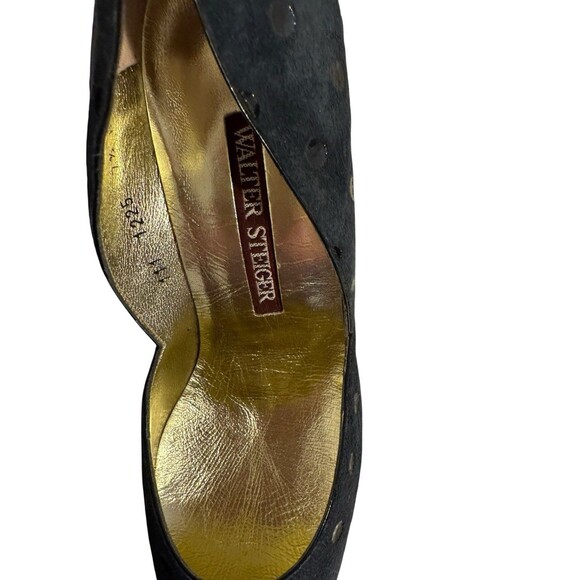 Walter Steiger Navy black Polka dots heel pump sz 7.5 B Handmade In Italy VTG - Picture 11 of 12